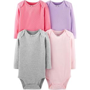 imageSimple Joys by Carters Baby Girls Pointelle LongSleeve Bodysuits Pack of 4PinkPurpleGrey