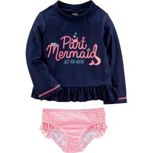 imageSimple Joys by Carters Girls 2Piece Assorted Rashguard SetsNavy MermaidPink Stripe
