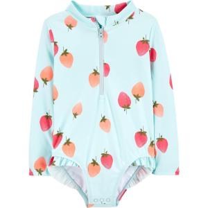 imageSimple Joys by Carters Girls Long Sleeve Zipper One Piece SwimsuitBlue Strawberries