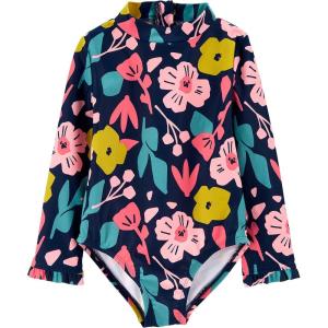 imageSimple Joys by Carters Girls Long Sleeve Zipper One Piece SwimsuitFloral