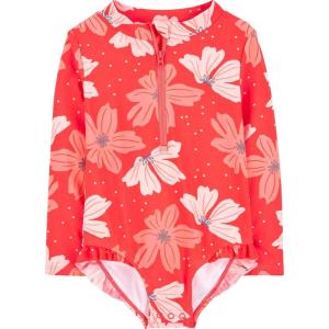 imageSimple Joys by Carters Girls Long Sleeve Zipper One Piece SwimsuitPink Floral