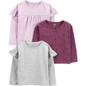 imageSimple Joys by Carters Girls LongSleeve Shirts Pack of 3GreyPinkFloral