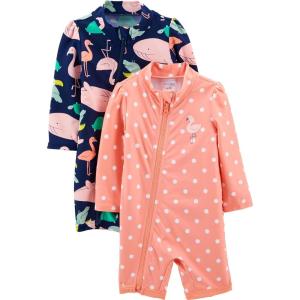 imageSimple Joys by Carters Toddlers and Baby Girls 1Piece Zip Rashguards Pack of 2Navy Sea FriendsPeach Dots