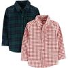 imageSimple Joys by Carters Boys LongSleeve Woven Shirt Pack of 2Green PlaidRed Gingham Plaid