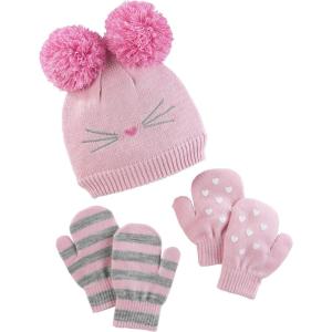 imageSimple Joys by Carters Baby Hat and Mitten SetGrey StripePinkHearts