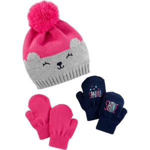 imageSimple Joys by Carters Baby Hat and Mitten SetNavyPink Bear