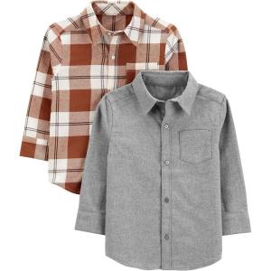 imageSimple Joys by Carters Boys LongSleeve Woven Shirt Pack of 2GreyMaroon Plaid