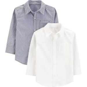 imageSimple Joys by Carters Boys LongSleeve Woven Shirt Pack of 2Navy StripeWhite