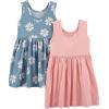 imageSimple Joys by Carters Girls ShortSleeve and Sleeveless Dress Sets Pack of 2Dusty Blue FloralPink