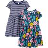 Navy Floral Print/White Stripe