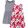 Navy Stripe/Red Poppy Print