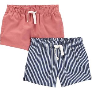 imageSimple Joys by Carters Girls Knit Shorts Pack of 2Coral PinkNavy Stripe