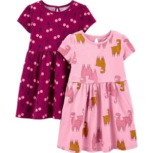 imageSimple Joys by Carters Girls ShortSleeve and Sleeveless Dress Sets Pack of 2CherryLlama