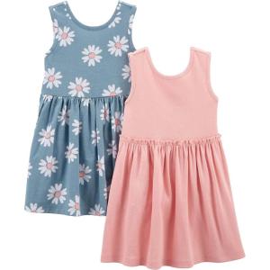 imageSimple Joys by Carters Girls ShortSleeve and Sleeveless Dress Sets Pack of 2Dusty Blue FloralPink