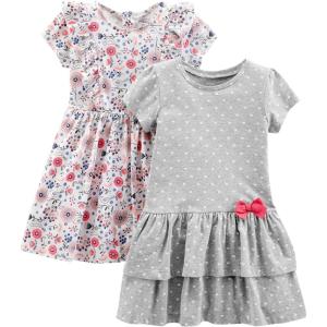 imageSimple Joys by Carters Girls ShortSleeve and Sleeveless Dress Sets Pack of 2Grey DotFloral