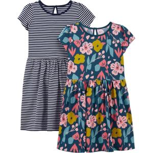 imageSimple Joys by Carters Girls ShortSleeve and Sleeveless Dress Sets Pack of 2Indigo FloralWhite Stripe