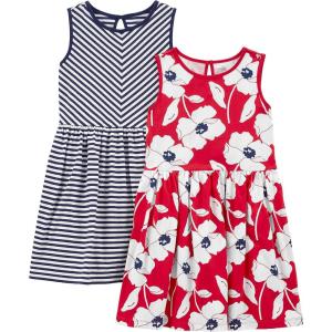 imageSimple Joys by Carters Girls ShortSleeve and Sleeveless Dress Sets Pack of 2Navy StripeRed Poppy Print