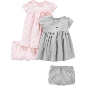 imageSimple Joys by Carters Girls ShortSleeve and Sleeveless Dress Sets Pack of 2Pink ElephantsGrey Bear