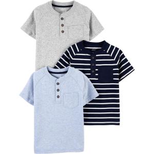imageSimple Joys by Carters Baby Boys 3Pack ShortSleeve Tee ShirtsBlue HeatherGrey Heather DotsNavy Stripe