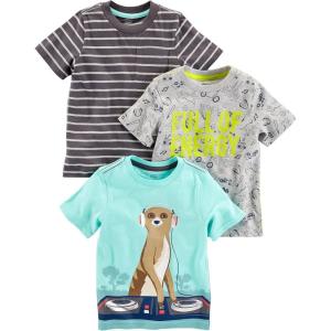 imageSimple Joys by Carters Baby Boys 3Pack ShortSleeve Tee ShirtsBlue SlothCharcoal StripeGrey Dinosaur