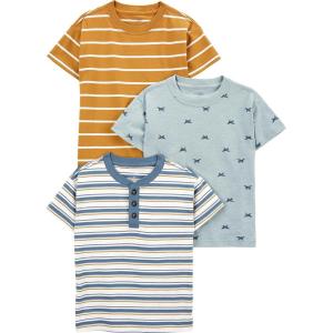 imageSimple Joys by Carters Baby Boys 3Pack ShortSleeve Tee ShirtsDusty BlueGold StripeTapestry Blue Stripe