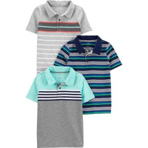 imageSimple Joys by Carters Boys 3Pack Short Sleeve PoloGreyMint GreenNavy Stripe