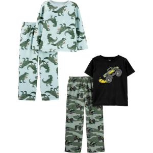 imageSimple Joys by Carters Boys 4Piece Poly PajamasAqua Blue DinosaurBlack TrucksGreen Camo