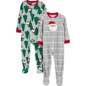 imageSimple Joys by Carters Kids Holiday Loosefit Flame Resistant Fleece Footed PajamasLight Grey SantaMint Green Christmas Print