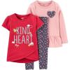 imageSimple Joys by Carters babygirls 3piece Playwear SetDark Grey FloralPink HeartsRed Text Print