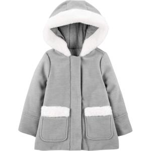 imageSimple Joys by Carters Girls Hooded Felt Jacket with Faux Fur Trim