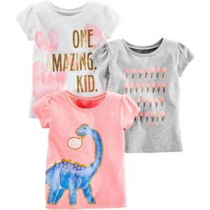 imageSimple Joys by Carters Girls ShortSleeve Shirts and Tops Pack of 3Grey HeartsPink DinosaurWhite Text Print
