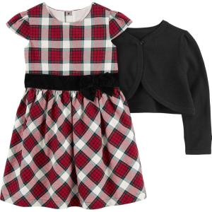 imageSimple Joys by Carters Toddlers and Baby Girls 2Piece Special Occasion Dress and Cardigan SetBlackRed Plaid