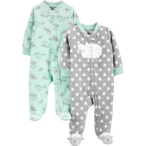 imageSimple Joys by Carters Baby 2Pack Neutral Fleece Footed Sleep and PlayGrey StarsMint Green Elephant