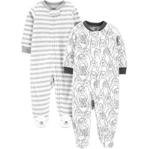 imageSimple Joys by Carters Baby 2Pack Neutral Fleece Footed Sleep and PlayPenguinStripe