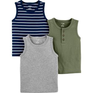 imageSimple Joys by Carters Baby Boys 3Pack Muscle Tank TopsGrey HeatherNavy StripeOlive