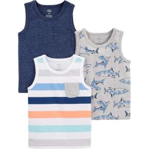 imageSimple Joys by Carters Baby Boys 3Pack Muscle Tank TopsGrey SharkNavy Space DyeWhite Stripe