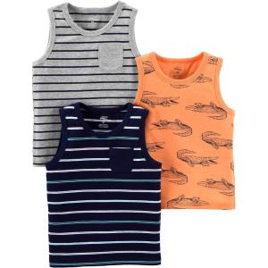 imageSimple Joys by Carters Baby Boys 3Pack Muscle Tank TopsGrey StripeLight Orange AlligatorNavy Double Stripe