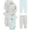 imageSimple Joys by Carters unisexbaby 6piece Bodysuits Short and Long Sleeve and Pants SetGreyMint GreenElephantLamb