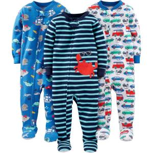 imageSimple Joys by Carters Toddlers and Baby Boys SnugFit Footed Cotton Pajamas Pack of 3Blue Sea LifeNavy StripeWhite Cars