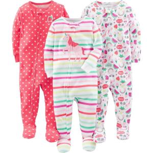 imageSimple Joys by Carters Toddlers and Baby Boys SnugFit Footed Cotton Pajamas Pack of 3Coral Orange HeartsLight Pink Fruit PrintWhite Unicorn