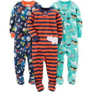imageSimple Joys by Carters Toddlers and Baby Boys SnugFit Footed Cotton Pajamas Pack of 3Navy SpaceRust StripeTurquoise Green Dogs