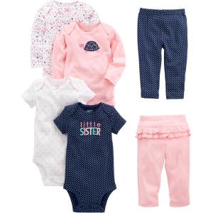 imageSimple Joys by Carters babygirls 6piece Bodysuits Short and Long Sleeve and Pants SetMulticolorDotsFloralHeartsTurtle