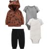imageSimple Joys by Carters babyboys 4piece Jacket Pant and Bodysuit SetBlackBrown ReindeerGrey HeatherWhite Stripe