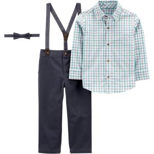 imageSimple Joys by Carters Toddlers and Baby Boys 4Piece Special Occasion Bowtie and Suspender Pants SetCharcoalGreen Grey CheckedNavy Dots