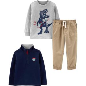 imageSimple Joys by Carters babyboys 3piece Playwear SetBeigeGrey DinosaurNavy