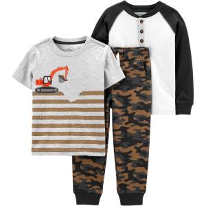 imageSimple Joys by Carters babyboys 3piece Playwear SetBrown CamoGrey StripeWhite