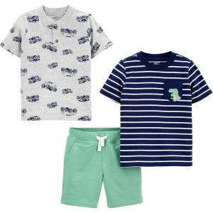 imageSimple Joys by Carters babyboys 3piece Playwear SetGreenGrey Monster TrucksNavy Stripe