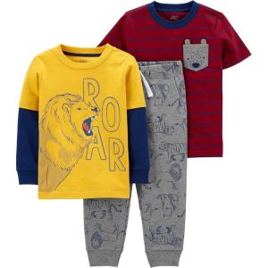 imageSimple Joys by Carters babyboys 3piece Playwear SetGrey BearMaroon StripeYellow Lion