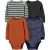 imageSimple Joys by Carters Baby 4Pack LongSleeve Thermal BodysuitBlackGreen StripeNavyRust