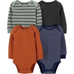 imageSimple Joys by Carters Baby 4Pack LongSleeve Thermal BodysuitBlackGreen StripeNavyRust
